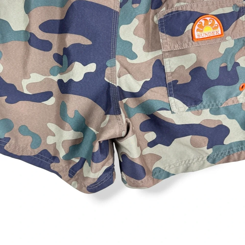 Sundek Mens Swim Trunks Size Large Camo Rainbow Stripe Swimming Board Shorts